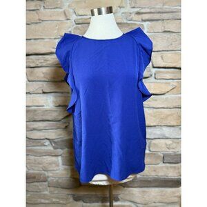 Juicy Couture Royal Blue sleeveless top with ruffles keyhole back sz Large
